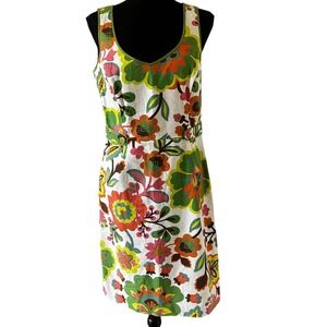 Boden Women Floral Cotton Sheath Dress Green Orange Retro WH184 Size US 6R